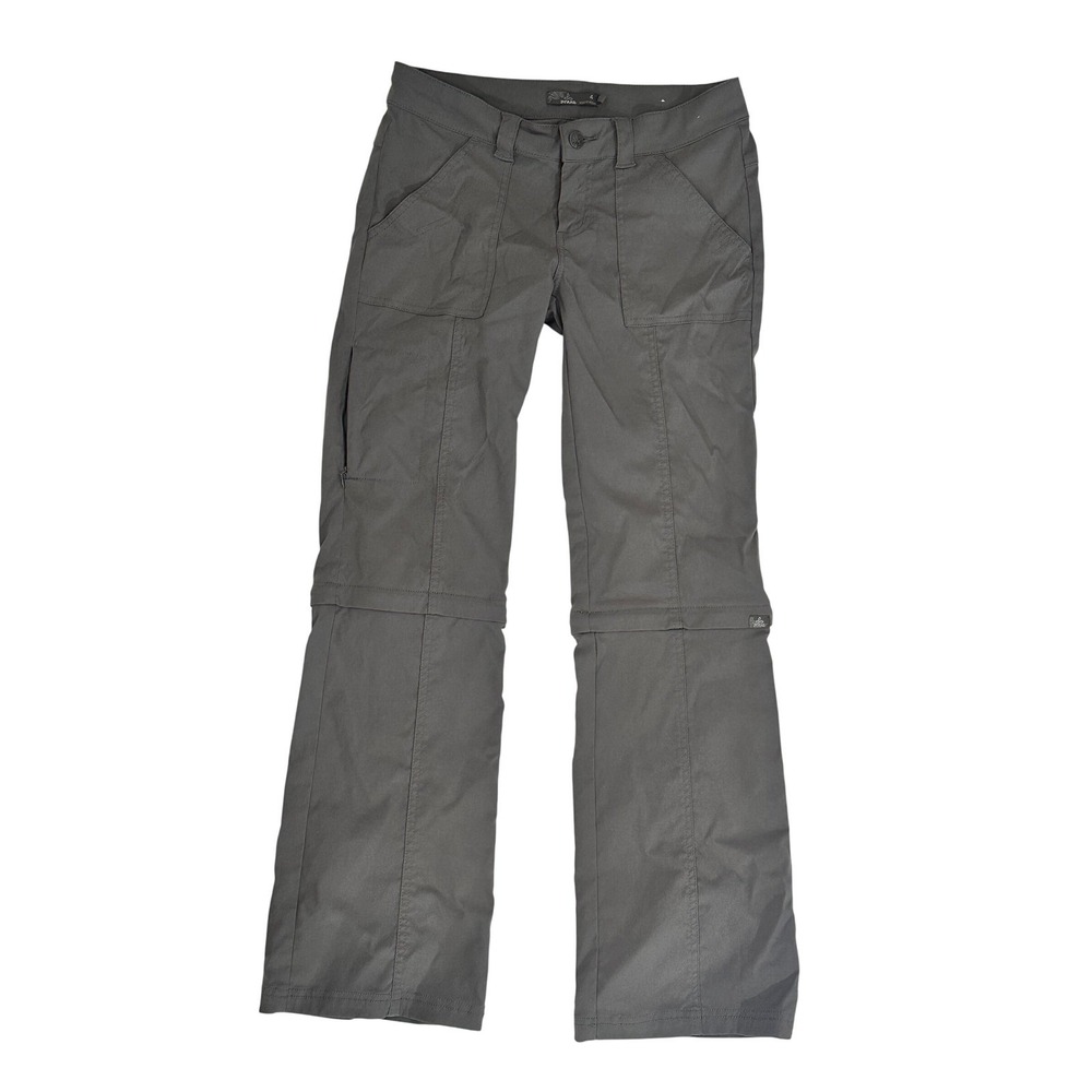 Prana Convertible Hiking Pants Gray Zip Off Cargo Trousers Women 4 Reg Active